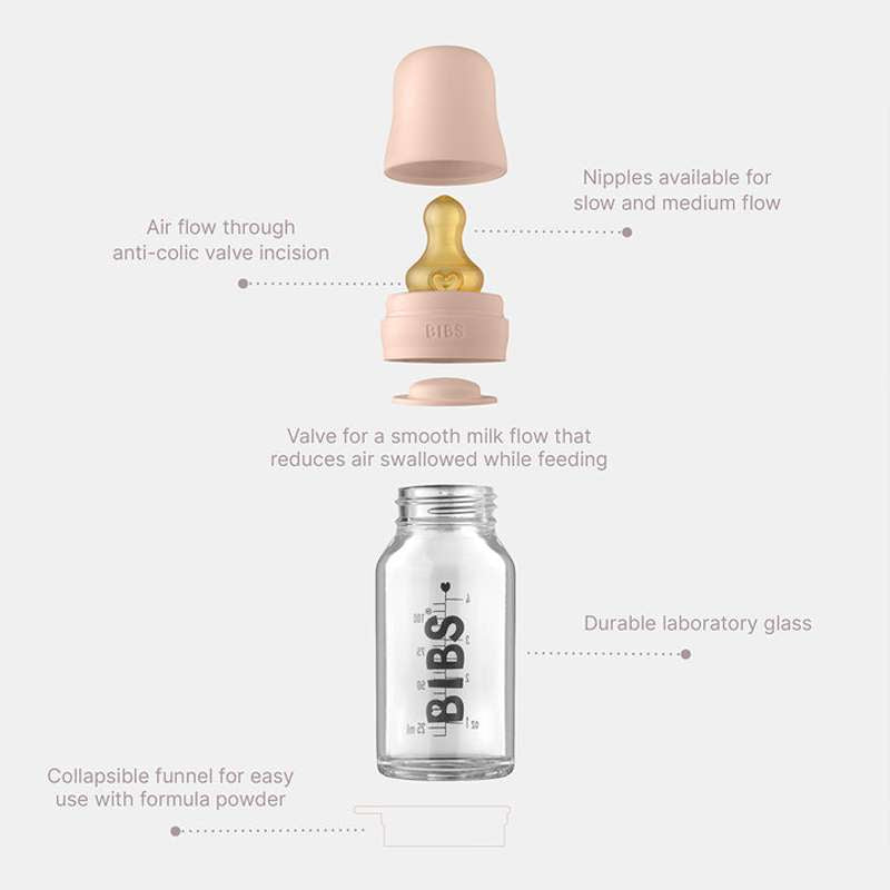 BIBS Bottle - Komplet Sutteflaskesæt - Stor - 225 ml. - Baby Blue
