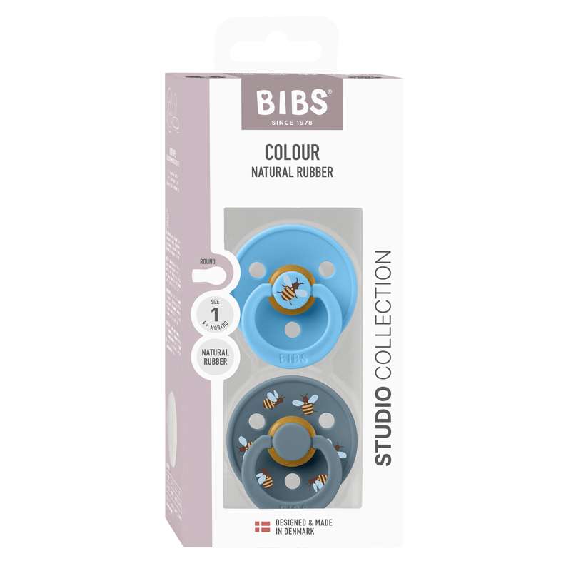 BIBS Rund Colour Sut - 2-Pak - Str. 1 - Naturgummi - Bumblebee Studio - Breeze Mix