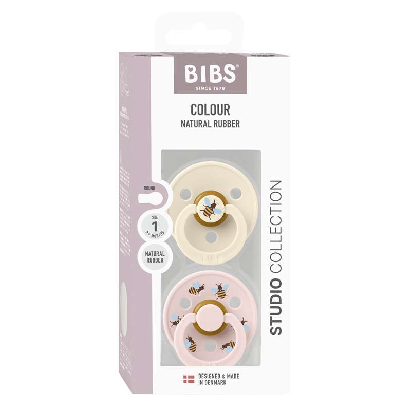 BIBS Rund Colour Sut - 2-Pak - Str. 1 - Naturgummi - Bumblebee Studio - Ivory Mix