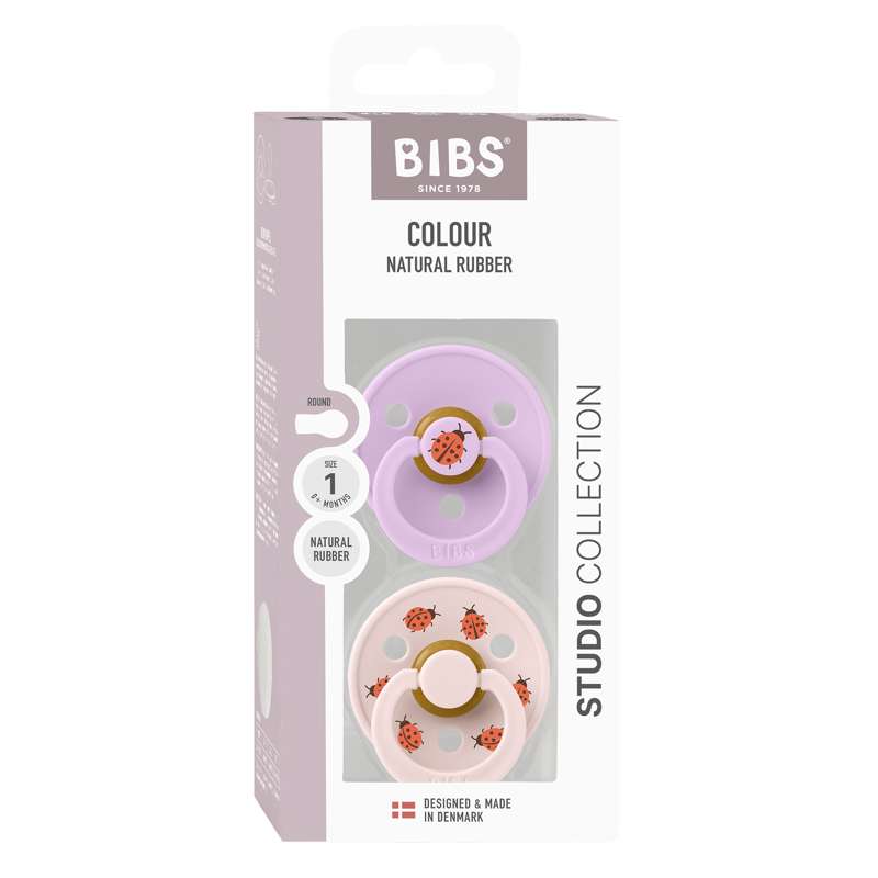 BIBS Rund Colour Sut - 2-Pak - Str. 1 - Naturgummi - Ladybug Studio - Violet Sky Mix