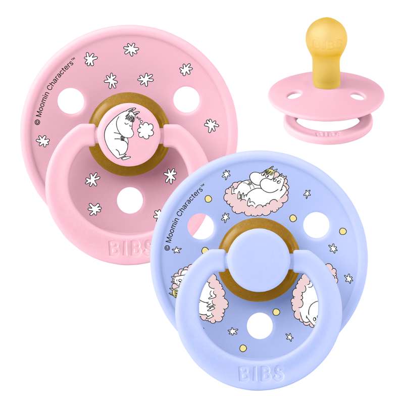 BIBS Rund Colour Sut - 2-Pak - Str. 1 - Naturgummi - Moomin - Dreaming - Baby Pink Mix
