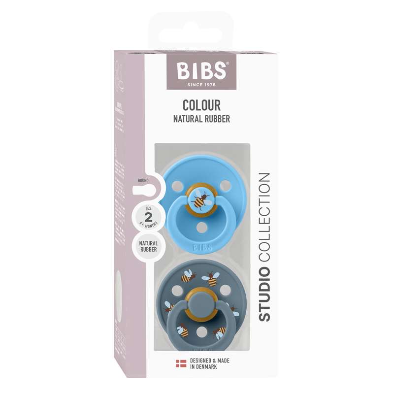BIBS Rund Colour Sut - 2-Pak - Str. 2 - Naturgummi - Studio - Bumblebee - Breeze Mix
