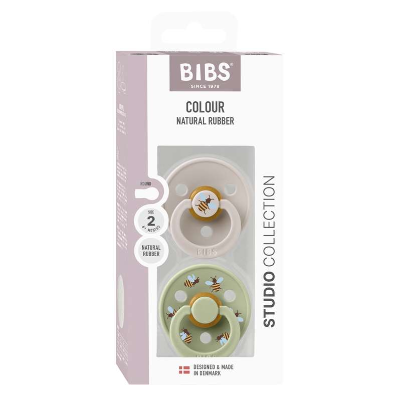 BIBS Rund Colour Sut - 2-Pak - Str. 2 - Naturgummi - Bumblebee Studio - Mushroom Mix