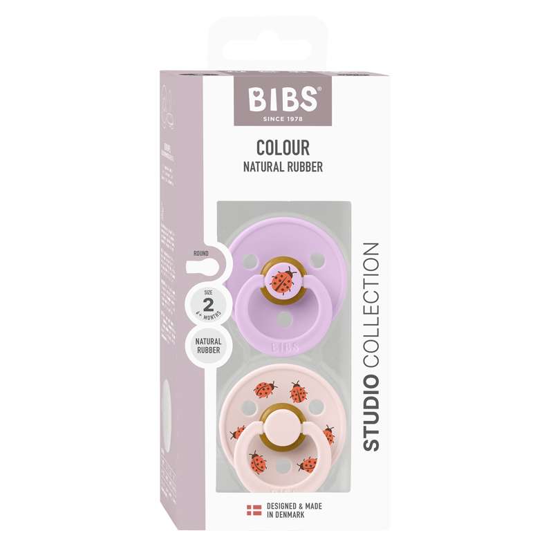 BIBS Rund Colour Sut - 2-Pak - Str. 2 - Naturgummi - Ladybug Studio - Violet Sky Mix