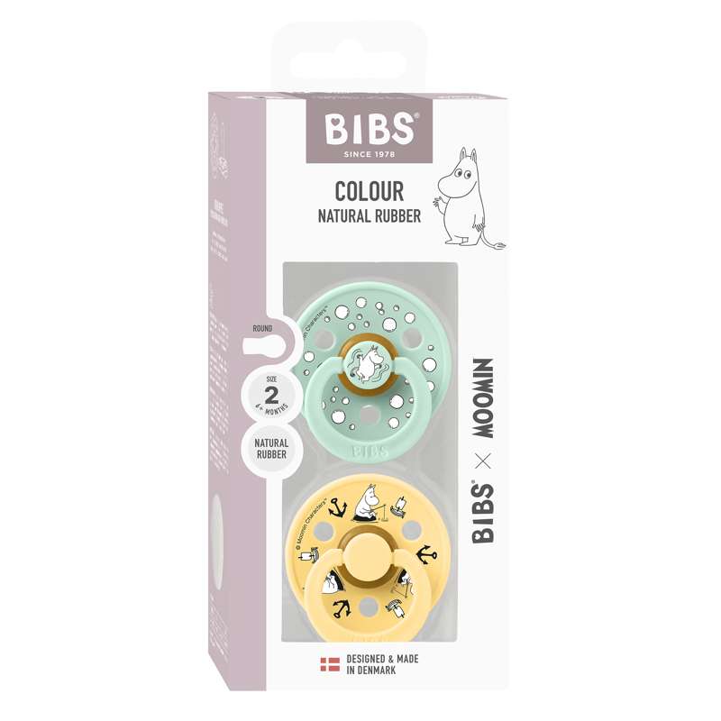 BIBS Rund Colour Sut - 2-Pak - Str. 2 - Naturgummi - Moomin - Sailing - Nordic Mint Mix