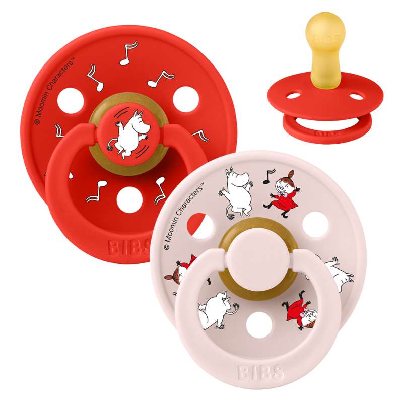 BIBS Rund Colour Sut - 2-Pak - Str. 2 - Naturgummi - Moomin - Dancing - Candy Apple Mix
