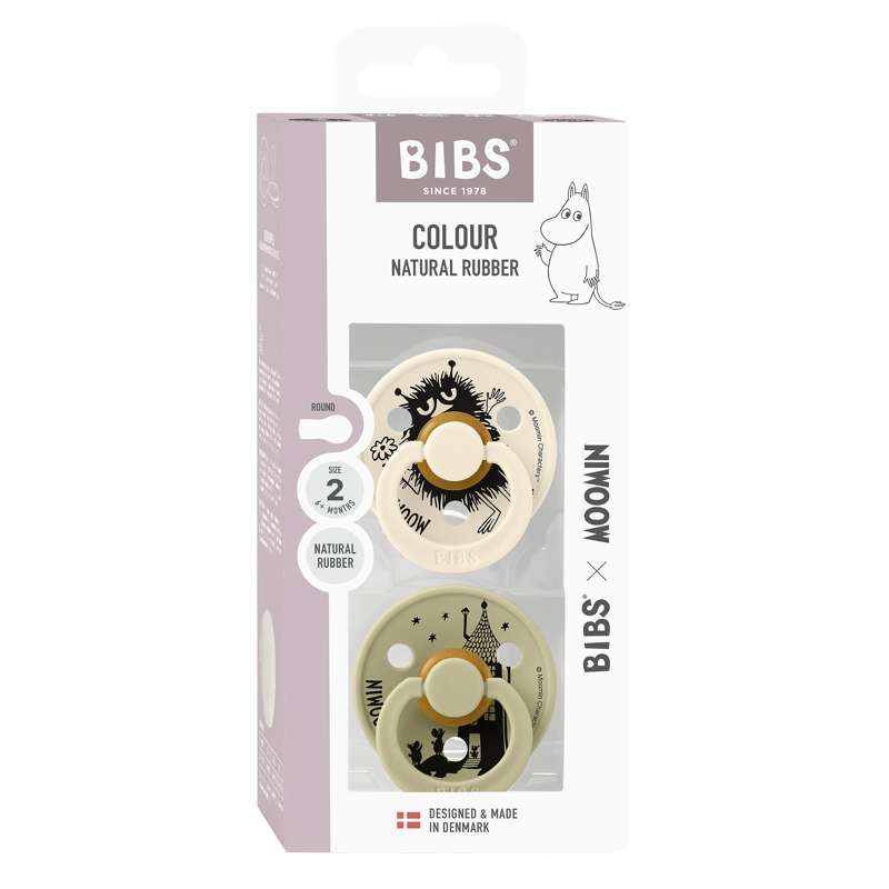 BIBS Rund Colour Sut - 2-Pak - Str. 2 - Naturgummi - Moomin - Stinky - Ivory/Khaki