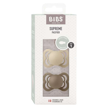 BIBS Supreme Sut - 2-Pak - Str. 1 - Naturgummi - Vanilla/Dark Oak