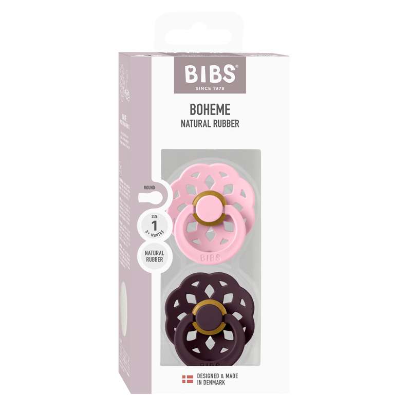 BIBS Rund Boheme Sut - 2-Pak - Str. 1 - Naturgummi - Baby Pink/Plum