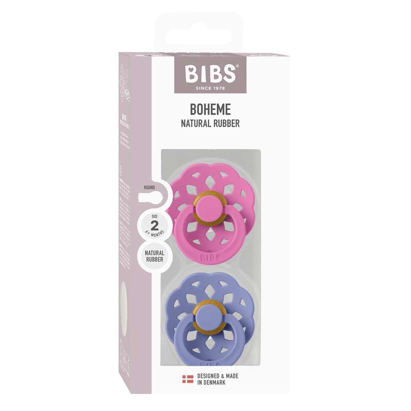 BIBS Rund Boheme Sut - 2-Pak - Str. 2 - Naturgummi - Bubblegum/Peri