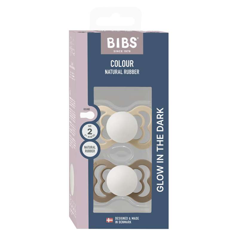 BIBS Symmetrisk Supreme Sut - 2-Pak - Str. 2 - Silikone - GLOW - Vanilla/Dark Oak