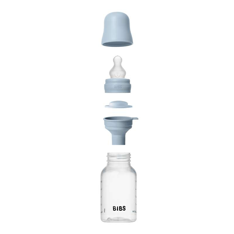 BIBS Bottle - Sutteflaskesæt - Plastik - Silikone/Slow Flow/Rund - 150 ml. - Baby Blue