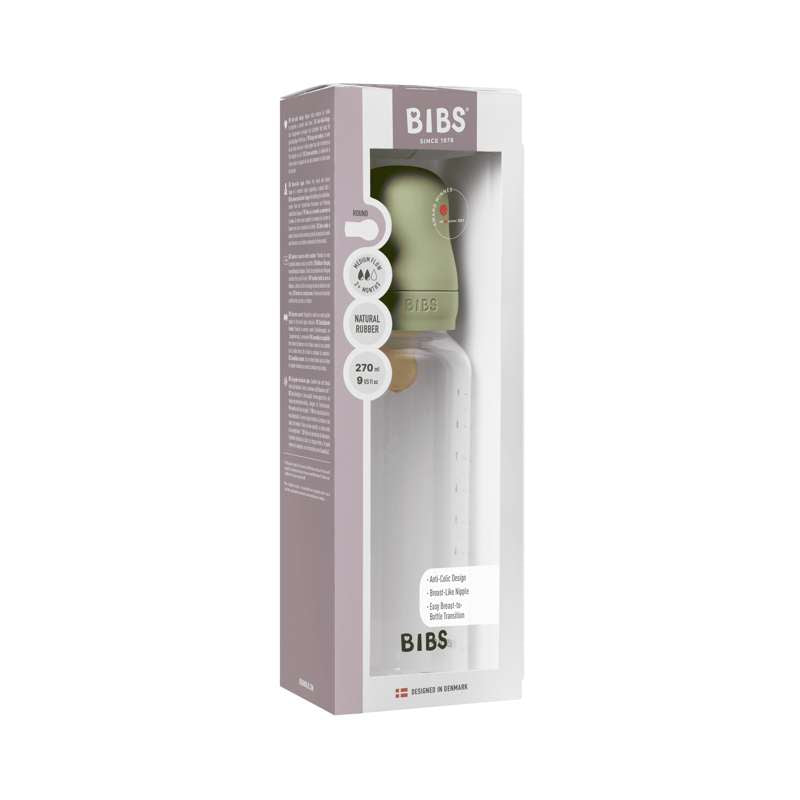 BIBS Bottle - Sutteflaskesæt - Plastik - Naturgummi/Medium Flow/Rund - 270ml - Sage