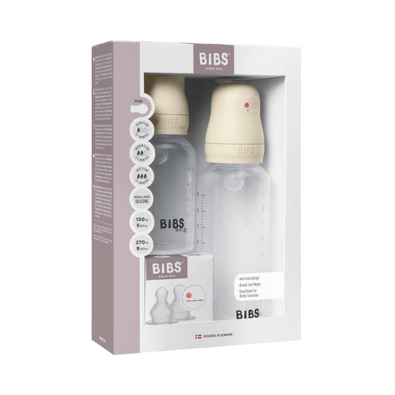 BIBS Bottle - Grow and Flow Sutteflaskesæt - Plastik - Silikone/Rund - 150 ml./270 ml. - 2-Pak - Ivory
