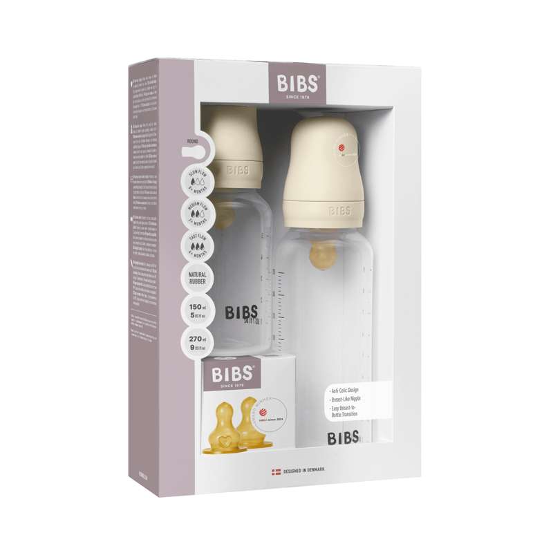 BIBS Bottle - Grow and Flow Sutteflaskesæt - Plastik - Latex/Rund - 150 ml./270 ml. - 2-Pak - Ivory