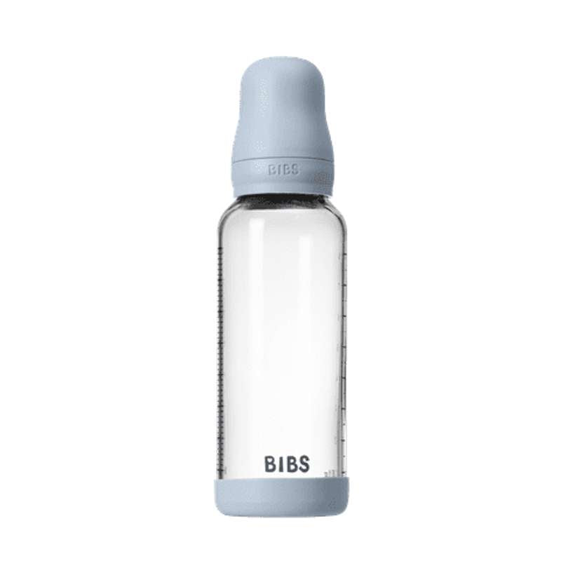 BIBS Bottle - Sutteflaskesæt - Glas - Latex/Medium Flow/Rund - 240 ml. - Baby Blue