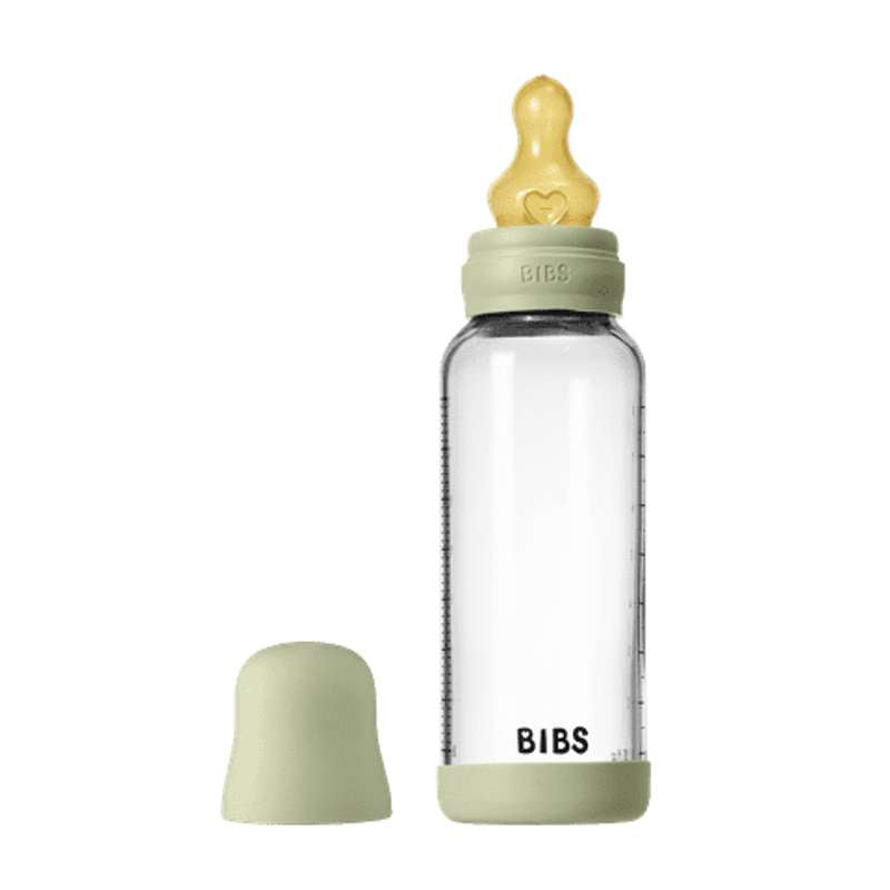 BIBS Bottle - Sutteflaskesæt - Glas - Latex/Medium Flow/Rund - 240 ml. - Sage