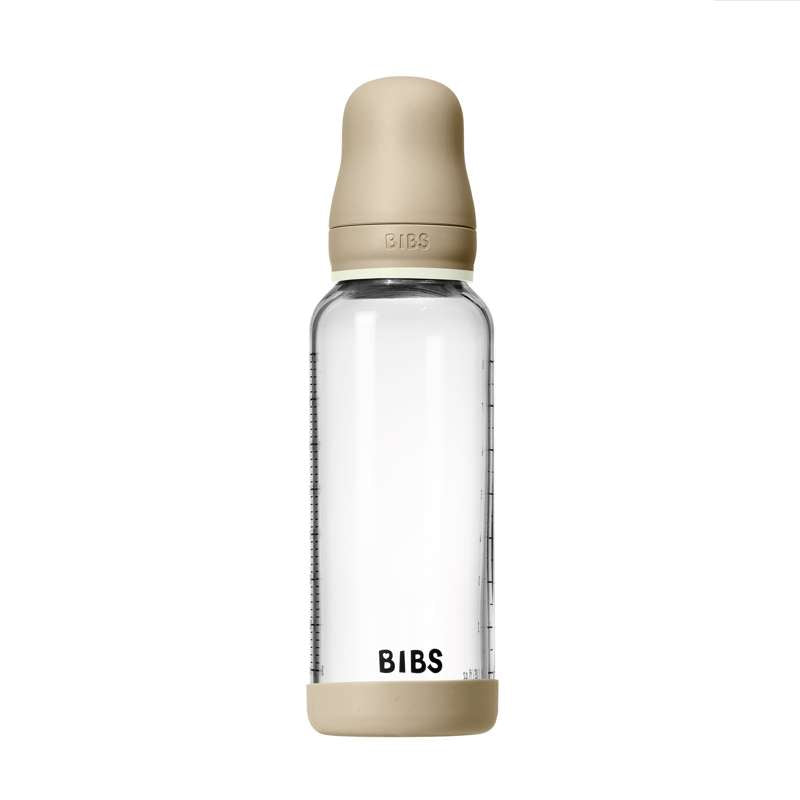 BIBS Bottle - Sutteflaskesæt - Glas - Naturgummi/Medium Flow/Rund - 240ml - GLOW - Vanilla