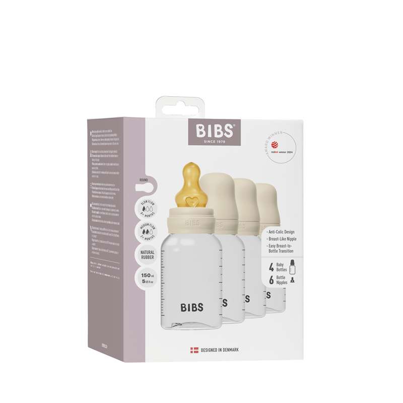 BIBS Bottle - Sutteflaskesæt - 4 stk. - Plastik - Naturgummi - 150 ml. - Ivory