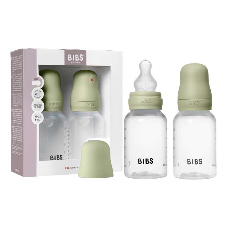 BIBS Bottle - Sutteflaskesæt - Plastik - 2-pak - Silikone/Slow Flow/Rund - 150ml - Sage