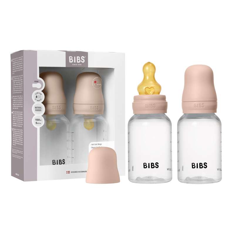 BIBS Bottle - Sutteflaskesæt - Plastik - 2-pak - Naturgummi/Slow Flow/Rund - 150ml - Blush