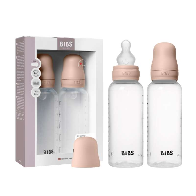 BIBS Bottle - Sutteflaskesæt - Plastik - 2-pak - Silikone/Medium Flow/Rund - 270ml - Blush