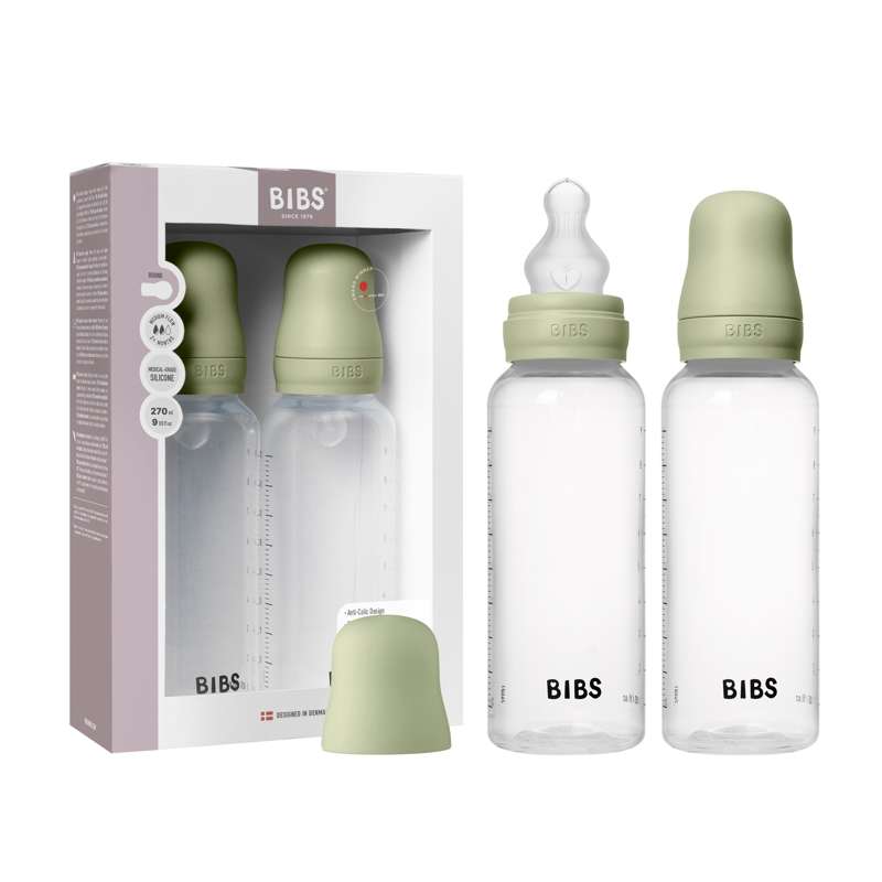 BIBS Bottle - Sutteflaskesæt - Plastik - 2-pak - Silikone/Medium Flow/Rund - 270ml - Sage