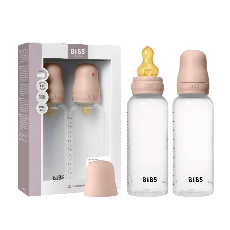 BIBS Bottle - Sutteflaskesæt - Plastik - 2-pak - Naturgummi/Medium Flow/Rund - 270ml - Blush