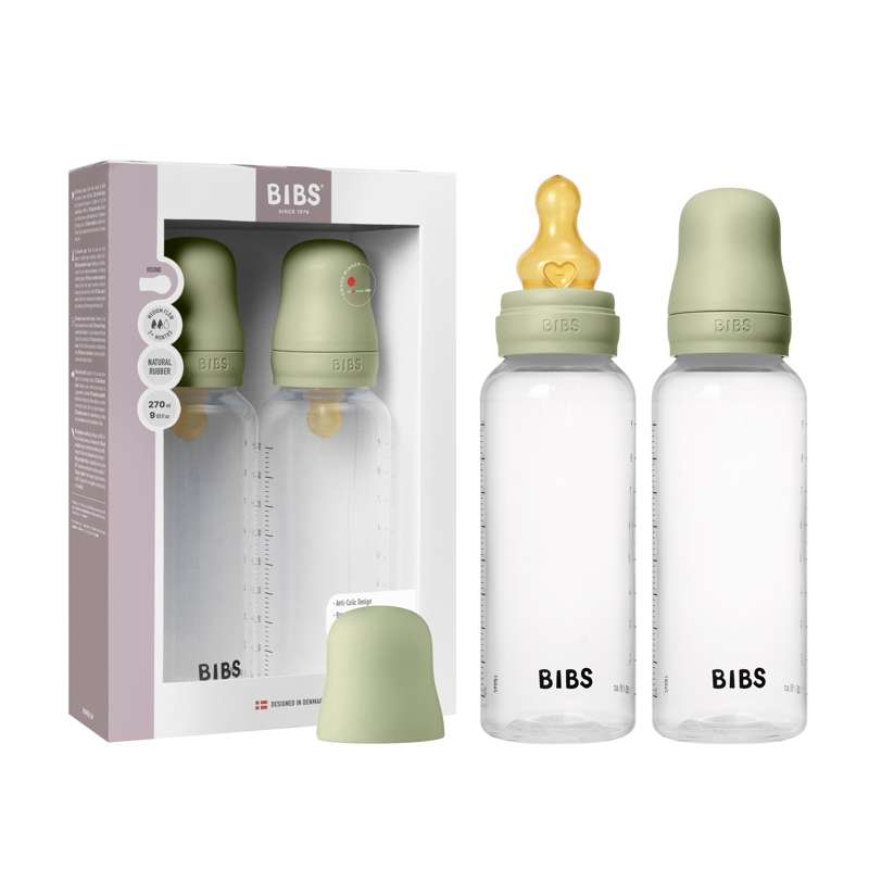 BIBS Bottle - Sutteflaskesæt - Plastik - 2-pak - Naturgummi/Medium Flow/Rund - 270ml - Sage
