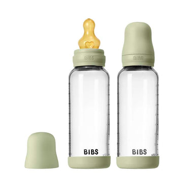 BIBS Bottle - Sutteflaskesæt - Glas - 2-pak - Naturgummi/Slow Flow/Rund - 240ml - Sage