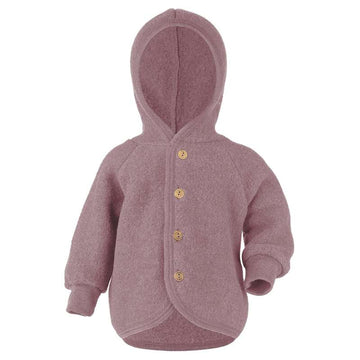 Engel Natur Baby Jakke - Uldfleece m. Hætte - Rosewood Melange