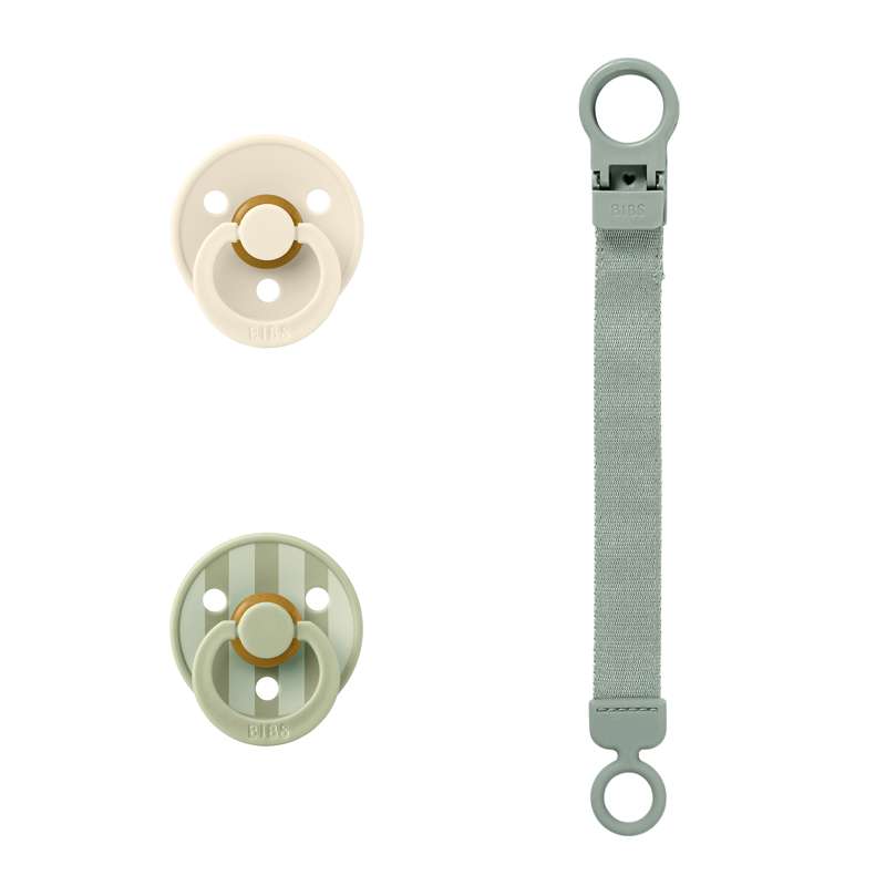 BIBS Rund Colour Sut - 2-Pak - Str. 1 - Naturgummi - m. Suttesnor - Sage