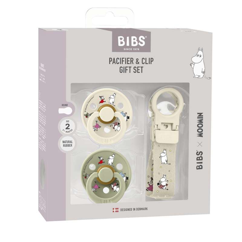 BIBS Rund Colour Sut - 2-Pak - Str. 2 - Naturgummi - m. Suttesnor - Moomins - Ivory/Sage