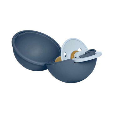 BIBS Rund Colour Sut - Str. 1 - Naturgummi - m. Pacifier Case Mini - Baby Blue/Steel Blue