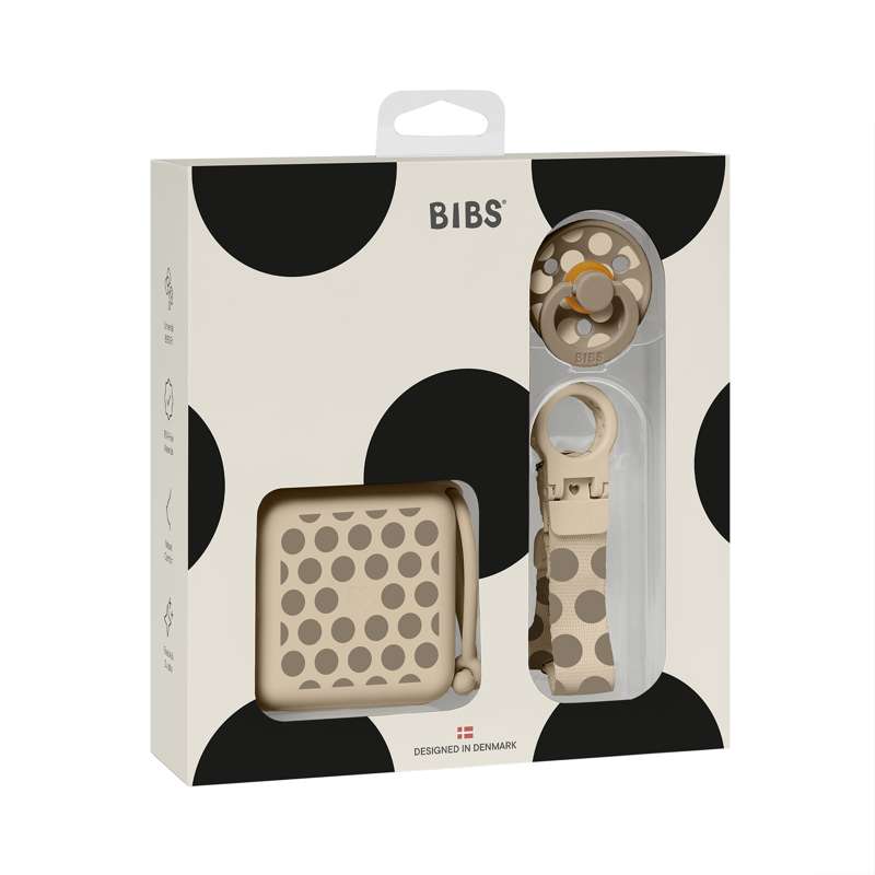 BIBS Baby Gavesæt - Studio Polka - Soothe & Go - Naturgummi - Str. 2 - Vanilla