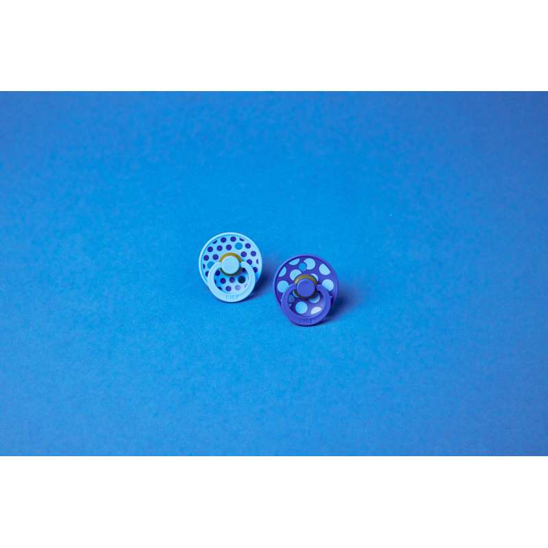 BIBS Rund Colour Sut - 2-Pak - Str. 1 - Naturgummi - Mix Polka Studio - Breeze/Cornflower