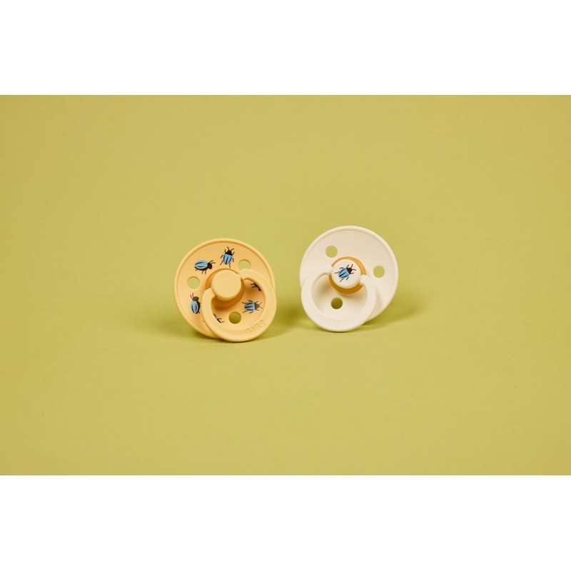 BIBS Rund Colour Sut - 2-Pak - Str. 1 - Naturgummi - Beetle Studio - White/Pale Butter