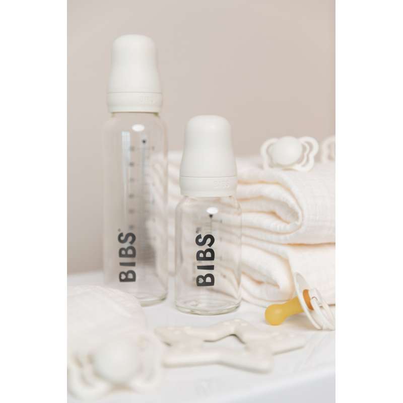 BIBS Bottle - Sutteflaskesæt - Glas - Latex/Rund - 110 ml. - Ivory