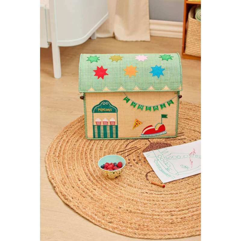 RICE Raffia Opbevaringshus - Fun Fair Theme - Mellem - Blå/Grøn