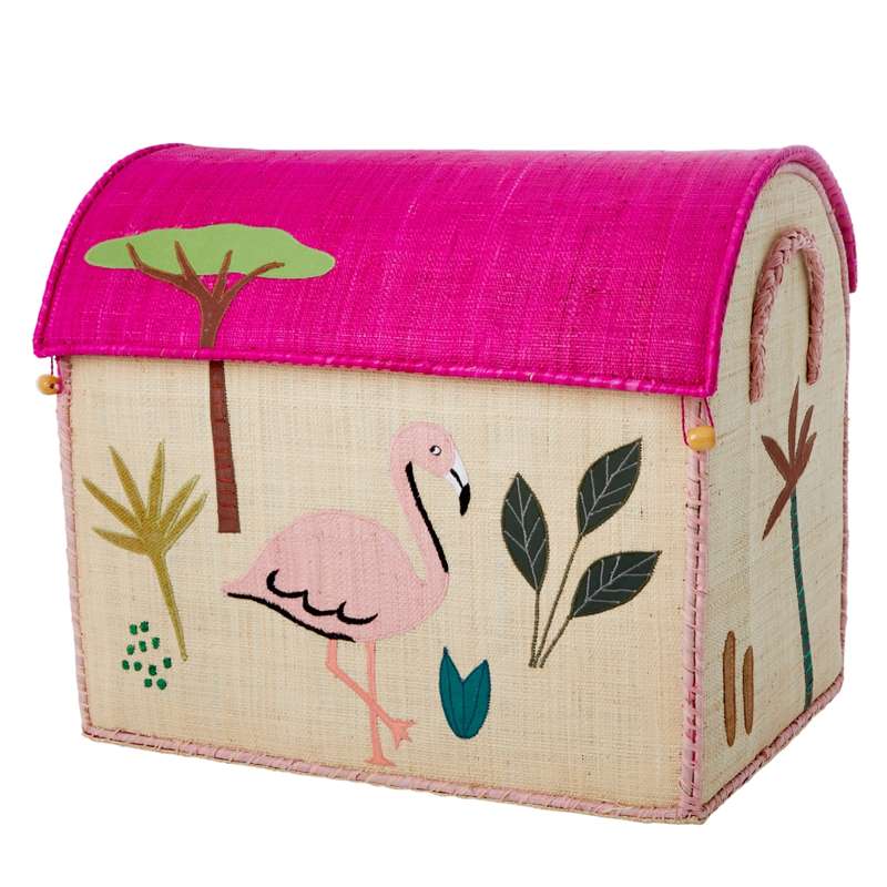 RICE Raffia Opbevaringshuse - Jungle Animals - Pink - 3 stk.