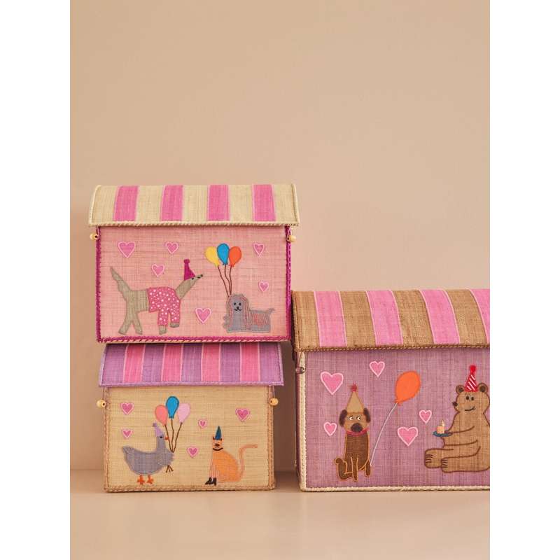 RICE Raffia Opbevaringshuse - Party Animal - Lys Pink - 3 stk.