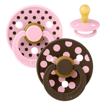 BIBS Rund Colour Sut - 2-Pak - Str. 1 - Naturgummi - Polka Studio - Baby Pink/Mocha