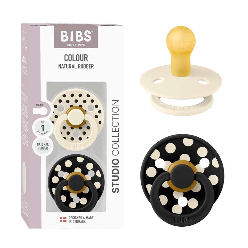 BIBS Rund Colour Sut - 2-Pak - Str. 1 - Naturgummi - Polka Studio - Ivory/Black