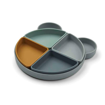 Liewood Arne Tallerken m. 4 Indsatsskåle - Silikone - Mr. Bear/Blue Fog Multi Mix