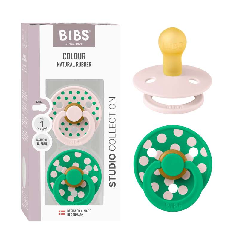 BIBS Rund Colour Sut - 2-Pak - Str. 1 - Naturgummi - Polka Studio - Petal/Cactus