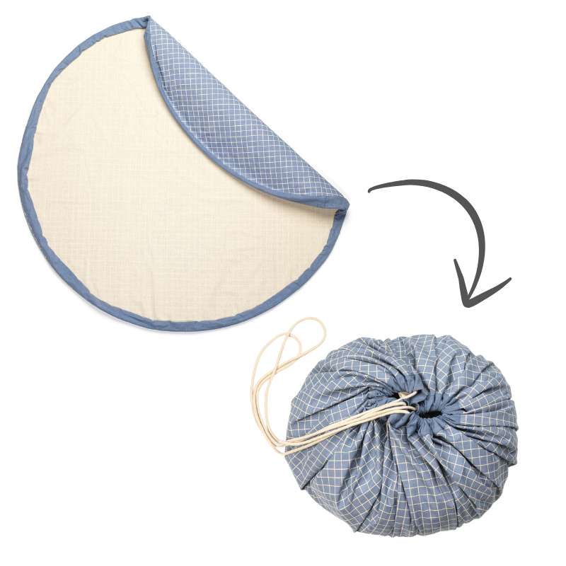 Play & Go Opbevaringstæppe - Organic Grid - Blue