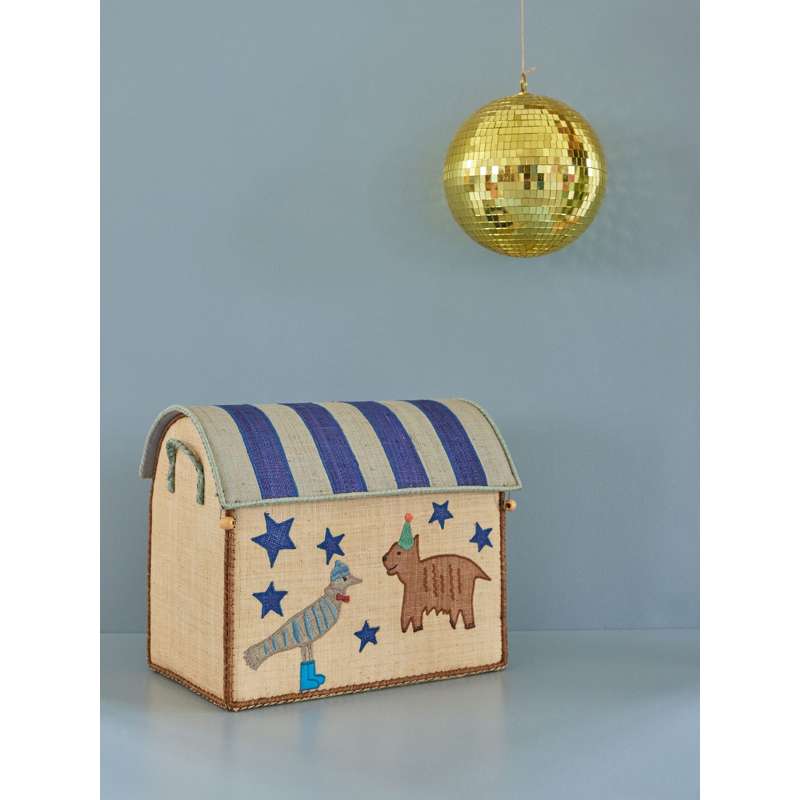 RICE Raffia Opbevaringshus - Party Animal - Blå - Mellem