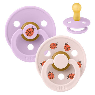 BIBS Rund Colour Sut - 2-Pak - Str. 2 - Naturgummi - Ladybug Studio - Violet Sky Mix