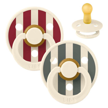 BIBS Rund Colour Sut - 2-Pak - Str. 2 - Naturgummi - Studio - Block - Ruby/Pine Mix