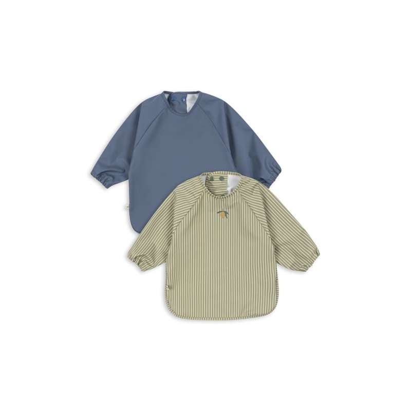 Konges Sløjd Hagesmække m. Ærmer - 2-pak - Tea Stripe/Flint Stone